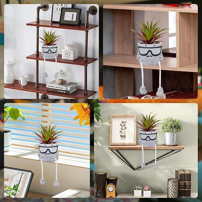 Creative Artificialplant Succulents in Cement Pots with Hanging Leg, Potted Mini Fake Plants Kitchen Shelves Decor, Bathroom Shelf Small Plants Decor, Faux Succulents for Office Wall Shelf Decorations