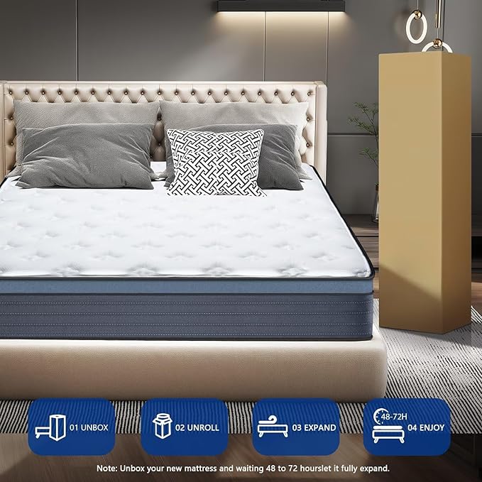 Full Size Mattress in a Box 14 Inch Hybrid Mattress [Enhanced Stability], Medium Firm Memory Foam and Pocket Springs, Enhanced Edge Support