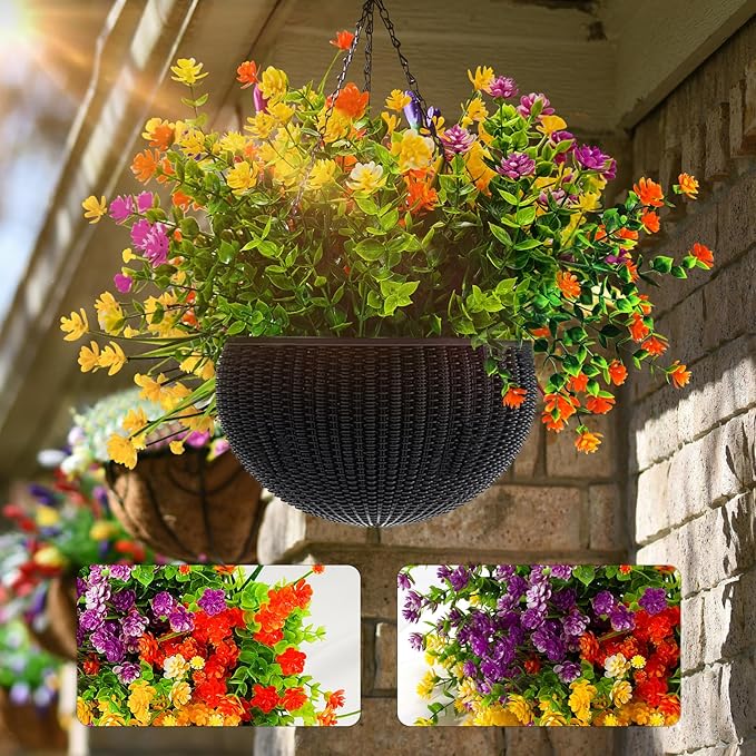 Artificial Flowers, UV Resistant Boxwood Shrubs for Christmas Outdoor Decor - No Maintenance Greenery Plants - Perfect for Hanging Planters, Weddings, and Farmhouse Decor (12, Mix-2)