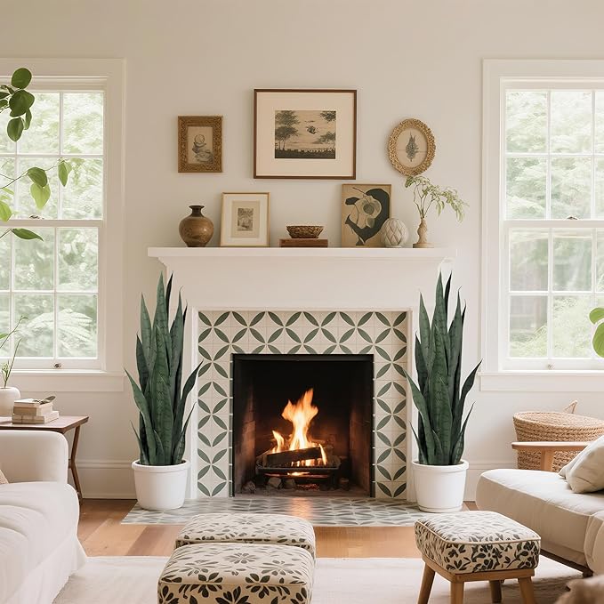 Fake Snake Plant 3ft Tall Faux Sansevieria with 24 Realistic Leaves UV Resistant Potted 2 Pack Fake Mother in Law's Tongue Plants for Indoor Outdoor Home Office Bedroom or Patio Decoration