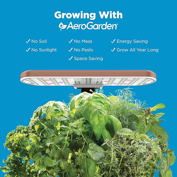 AeroGarden Harvest Lite in Mocha, Soil-Free Indoor Hydroponic Garden with LED Grow Light for Year-Round Gardening of up to 6 Herbs and Vegetables