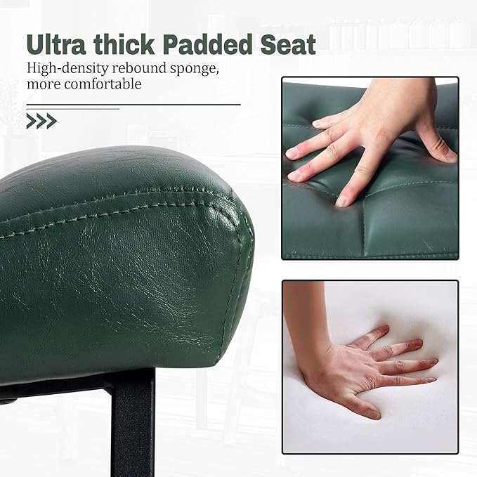 Counter Height Bar Stool for Kitchen Counter Modern Backless Barstool with Upholstered Faux Leather Seat and Metal Frame Industrial 24 inch Bar Chair, Dark Green