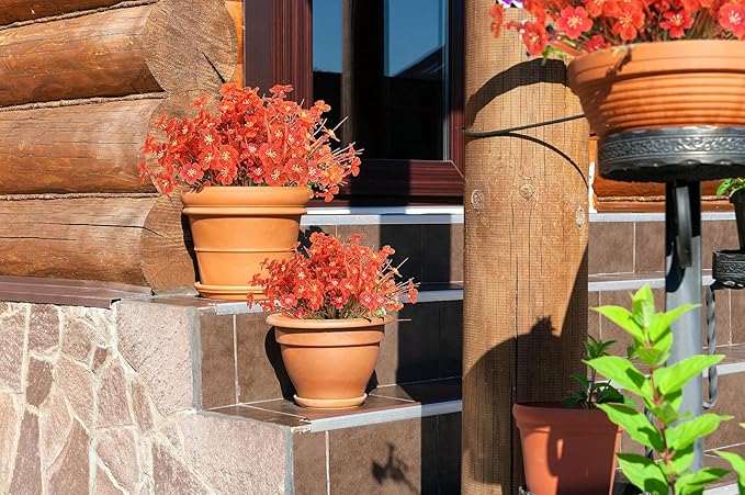 RECUTMS 8 Bundles Artificial Flowers Outdoor Faux Grasses for Outdoor Planter UV Resistant Fall Fake Plants Greenery Stems Faux Flowers Shrubs for Home Weddings Garden Office Indoor Decor(Orange)