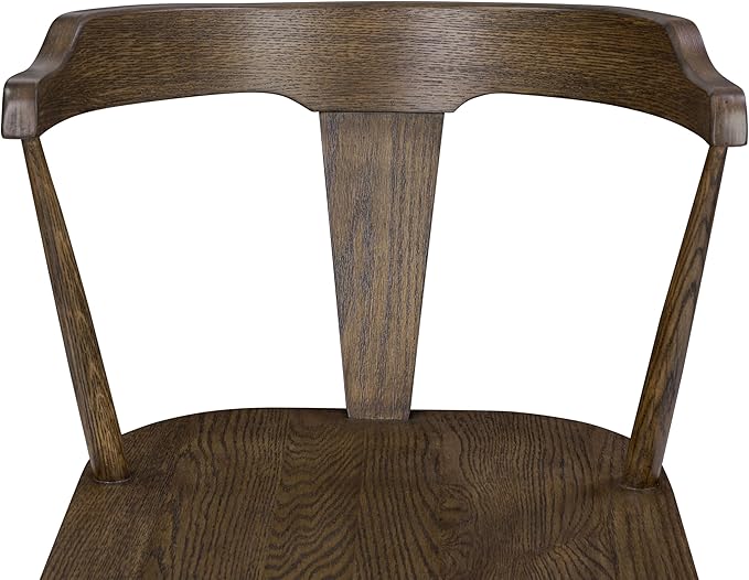 Poly & BARK Mid Century Modern Enzo Tundra Brown Dining Chair 2.0 – Solid Oak Wood Splat Back Chair, 18" Seat Height, 32" Tall – Stylish MCM Kitchen & Dining Room Chair