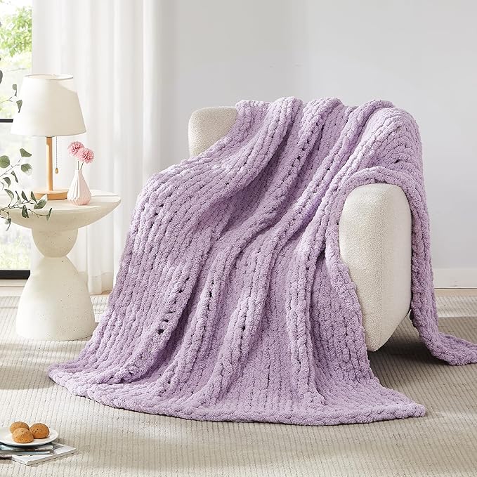 L'AGRATY Chunky Knit Blanket Throw - Soft Chenille Yarn Throw Blanket 60x80: Handmade Thick Cable Knit Crochet Blanket - Large Knit Blanket Chunky Rope Knot Throw Blanket for Couch Sofa Bed Home Decor