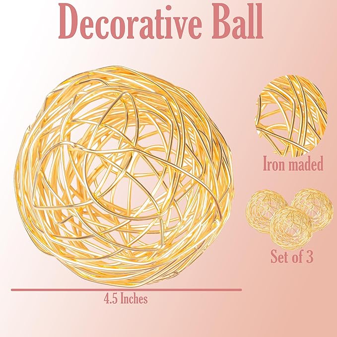 Alpha Living Home Metal Decorative Bowl Set of 3 - Stunning Exquisite Geometric Decorative Ball - Centerpiece Spheres for Elegant Dining, Home, Office, and Special Event Decor Accents (Gold)