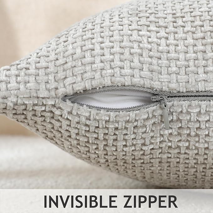 Stellhome Pack of 2 Woven Textured Decorative Throw Pillow Covers Soft Chenille Accent Luxury Cushion Cases for Living Room Couch Bed Sofa Farmhouse Boho Home, 12x20 inch, Light Grey