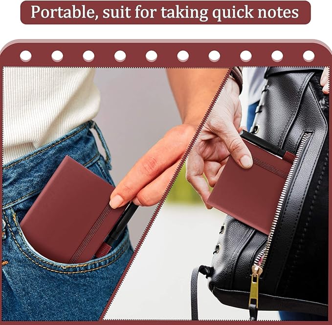 Laumoi Pocket Notebook Journals with Pens A6 Cute Small Journal Notebook Ruled Lined Mini Notepad Hardcover Executive Notebooks Set with Pen Holder for School Office, 3.7 x 5.7 Inch (Burgundy)