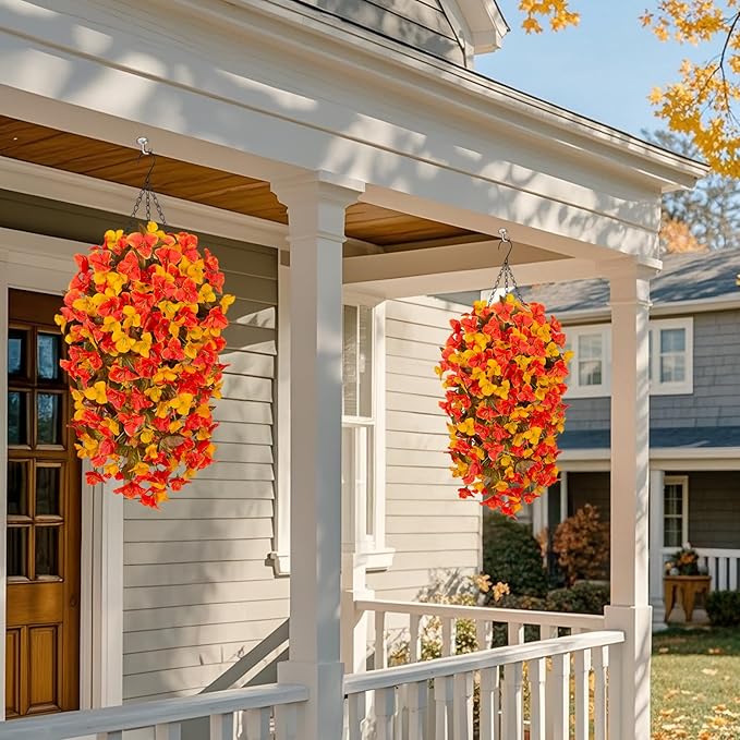2 pcs Artificial Faux Bougainvillea Fall Flowers Plants for Outdoor Outside Decoration, Fake Silk UV Resistant Long Trailing Vines for Front Door Porch Planter Balcony Decor