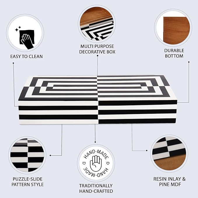 Handicrafts Home Handmade Puzzle Collection Decorative Jewelry Box Organizer – Keepsakes, Trinkets, and Home Decor – Antique Coffee Table Storage, Memory Box, Farmhouse Style Decor Slide, 12x6x2