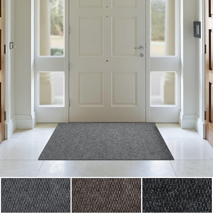 iCustomRug Spartan Weather Warrior Indoor/Outdoor Utility Berber Loop Carpet Runner with Non-Slip Thermoplastic Rubber Backing, 3ft X 4ft in Grey