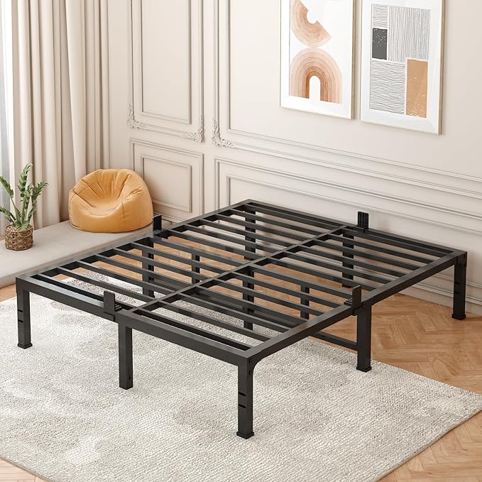 FUIOBYVV Full Size Bed Frame, 14 Inch Heavy Duty Metal Platform Bed Frame Full Support Up to 3500 lbs, No Box Spring Needed,Headboard Holes,Steel Slat Support,Noise Free,Easy Assembly