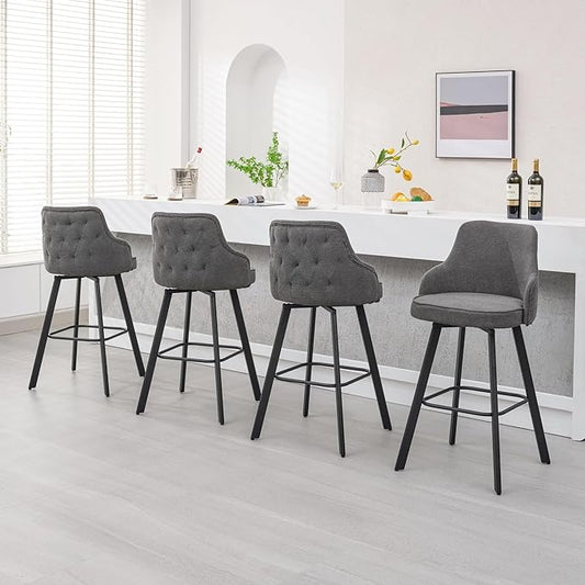 Bar Stools Set of 4, 30" Swivel Bar Height Bar Stool with High Back, Linen Kitchen Barstools Bar Height for Kitchen Island (Dark Grey, 4PCS 30" Bar Stools)
