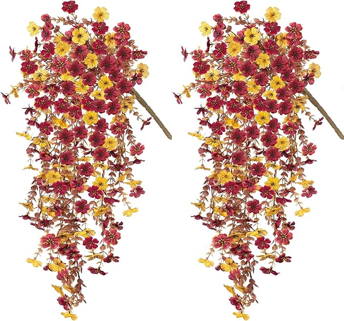 Fall Flowers Artificial for Decoration,Artificial Flowers for Outdoors,Autumn Fake Plants Home Decor Thanksgiving Realistic Silk Daisy,Fall Leaves UV Resistant Garden Courtyard Patio (Yellow Brown)