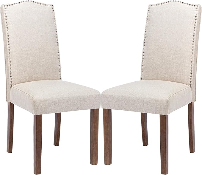 Stylish Upholstered Parsons Dining Chair Kitchen with Silver Nailhead Trim and Sturdy Solid Wood Legs
