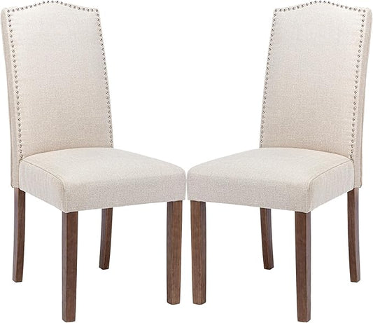 Stylish Upholstered Parsons Dining Chair Kitchen with Silver Nailhead Trim and Sturdy Solid Wood Legs