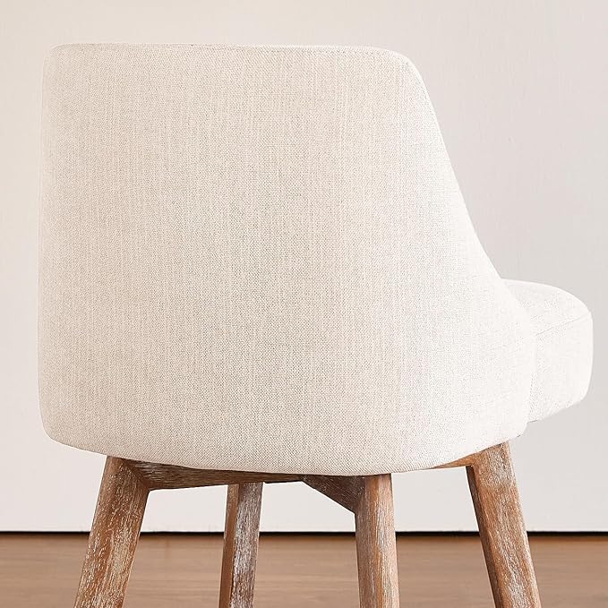Mid Century Modern Counter Height bar stools Set of 2，360° Swivel barstools with Solid Wood Legs，26'' Island Chairs with Wrap-Around Backrest，Beige Linen Comfort Fabric