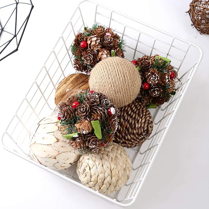 9pcs 3.5Inch Christmas Decorative Ball Orb Rattan Ball Rattan Woven Orbs Spherical Bowl and Vase Filler for Home Party Wedding Display Decor Props