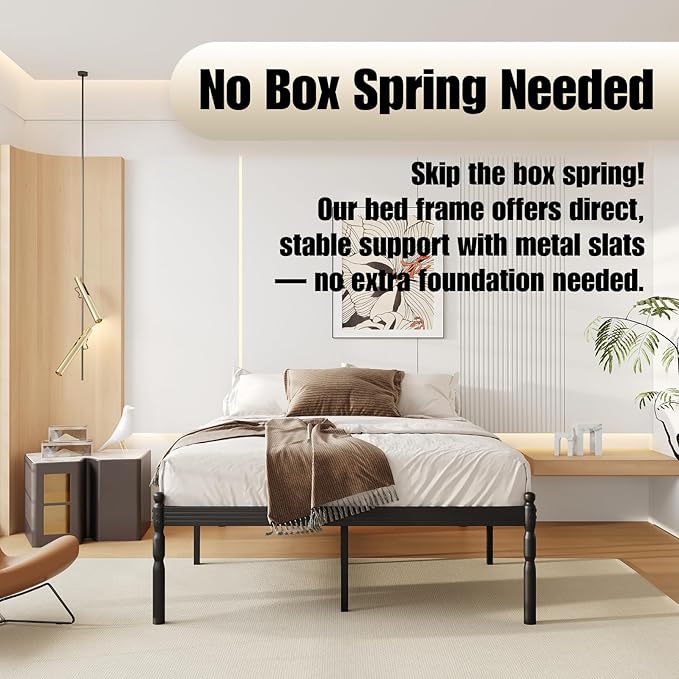 18 Inch Full Metal Bed Frame with Mattress Slide Stopper, Full Size Platform Bed Frames No Box Spring Needed, Heavy Duty Bedframe, Easy Assembly, Noise Free