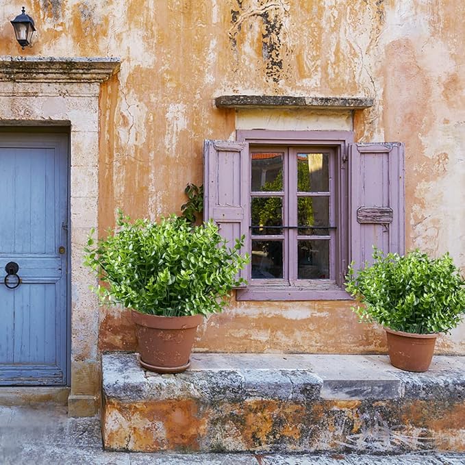 6PCS Artificial Eucalyptus Plants,Fake Boxwood Shrubs UV Resistant No Fade Faux Plastic Greenery for Wedding Bridal Bouquet Indoor Outdoor Home Garden Kitchen Office Table Vase(Green)