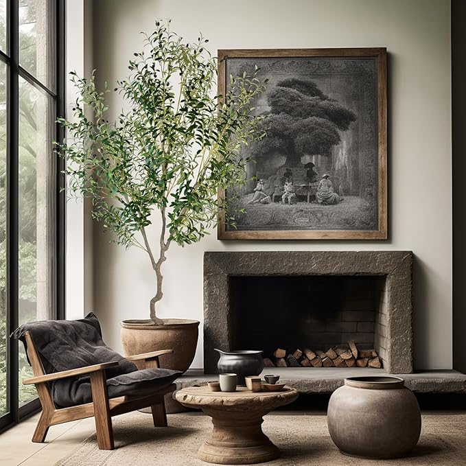 Artificial Tree Faux Olive Tree 8ft(92in,3200leaves) Tall Fake Olive Plant in Pot Fake Silk Tree Faux Plants Indoor