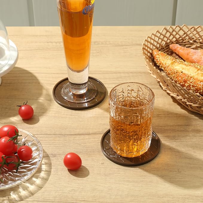 Coasters Set of 6,Hot or Cold Drink Coasters with Holder,Modern Style Coffee Table Coaster,Suitable for Kinds Cups Beer,Drink,Anti-Overflow Tabletop Protection(Coffee, 6pcs)