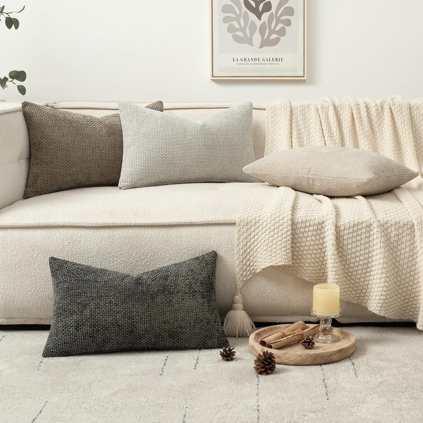 MIULEE Pack of 4 Couch Throw Pillow Covers 12x20 Inch Neutral Soft Decorative Chenille Pillow Covers Farmhouse Boho Accent Cushion Covers for Mid Century Modern Home Decor Sofa Bedroom Living Room