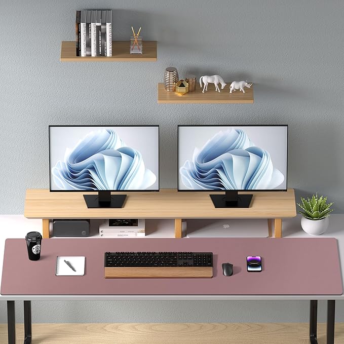 Aothia Faux Leather Desk Mat – Large Mouse Pad, Non-Slip PU Leather Blotter, Waterproof Writing Surface for Office and Home (Dark Pink, 47.2" x 23.6")