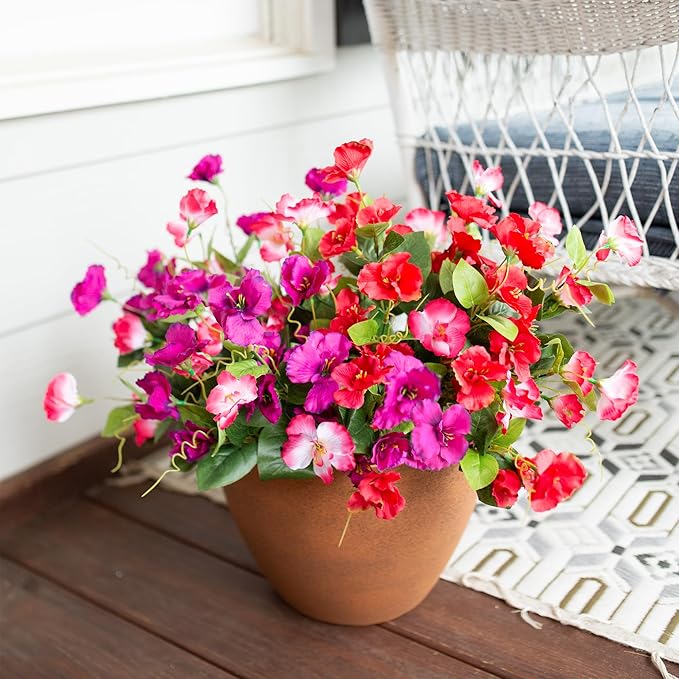 Hibiscus Artificial Flowers Plants for Outdoors Summer Decoration, 6 Bundles Fake Silk Hibiscus Bouquet Realistic UV Resistant Tropical Flowers Artificial for Outside Planter Front Door Porch Patio