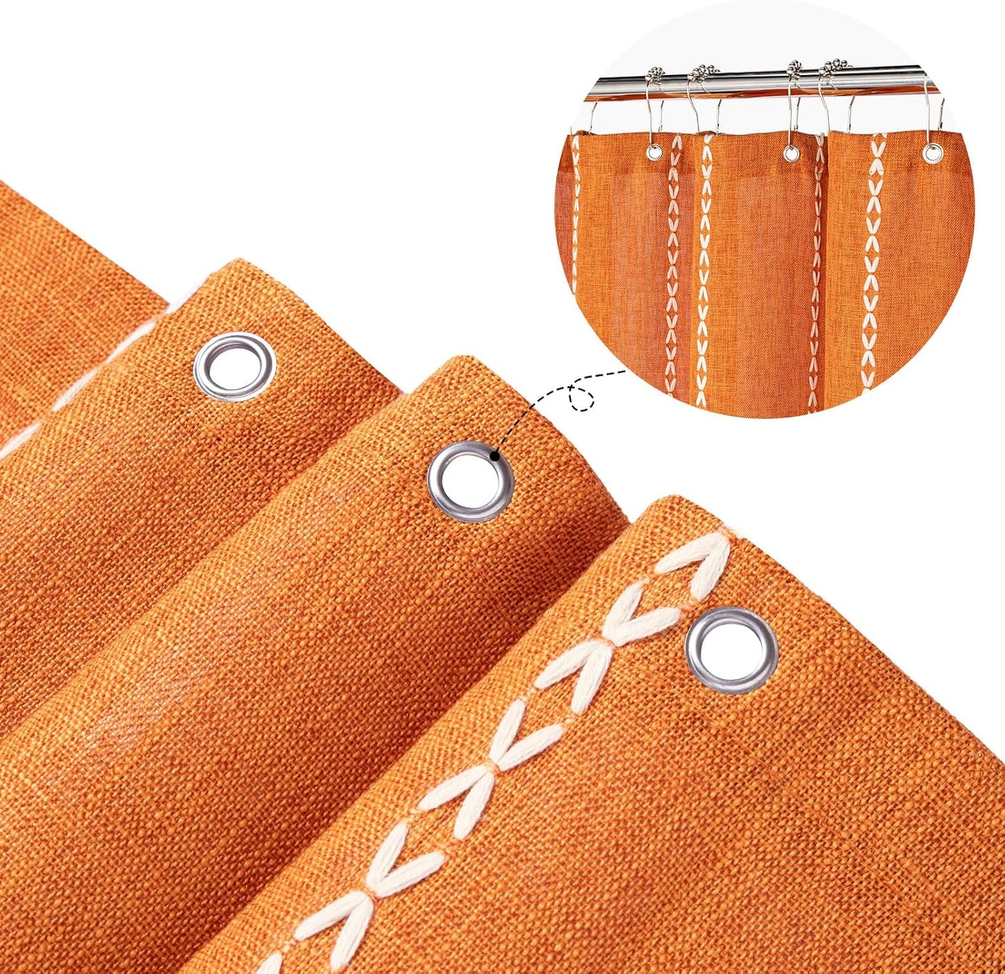 MitoVilla Orange Boho Fabric Shower Curtain, Modern Farmhouse Polyester Linen Shower Curtains for Vintage Rustic Bathroom Decor, Country Tassel Thick Cloth Shower Curtain, 72 x 72