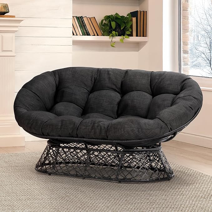 Bme Double Papasan Chair, 600lbs Capacity, Ergonomic Design, Soft Thick Fabric Cushion, Bee-Designed, Durable Steel Frame, 61", Onyx Stone-Black Base