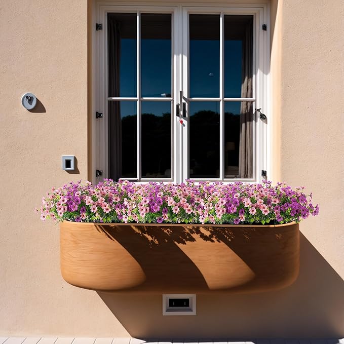 Artificial Fake Plants Flowers for Outdoor Fall Decor, 12 Bundles Faux Silk Mums for Planter Pot Colorful UV Resistant Look Real for Front Door Porch Patio Outside Yard(Purple Pink)