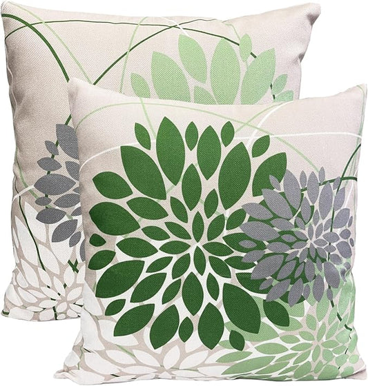 Sage Green Decorative Throw Pillow Covers 18x18 Inch Pillow Covers for Couch Living Room Bedroom Outdoor.Modern Sofa Throw Pillow Cover.Farmhouse Geometric Floral Linen Square Pillow Case.Set of 2
