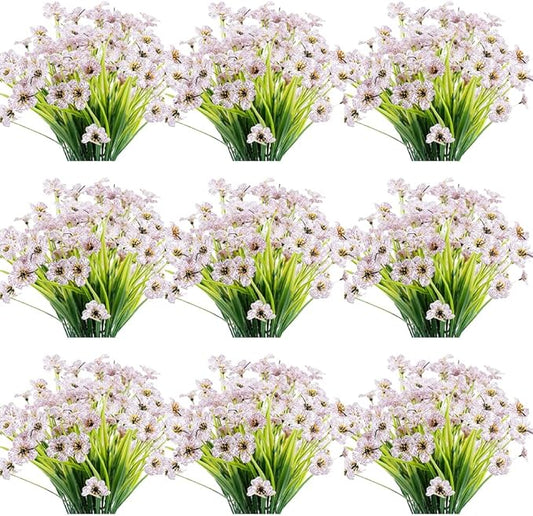 30 Bundles Artificial Flowers Outdoor UV Resistant Fake Flowers No Fade Faux Plastic Plants Garden Porch Window Box Decorating(White)