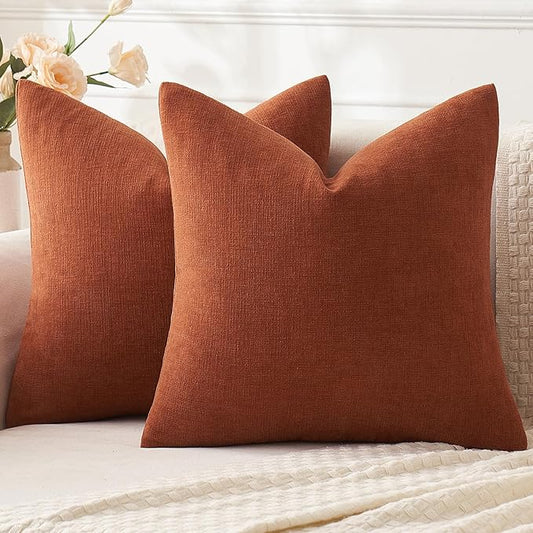 MIULEE Rust Couch Pillow Covers 16x16 Inch, Set of 2 Soft Chenille Fall Decorative Square Throw Pillow Covers Farmhouse for Sofa Living Room Bed