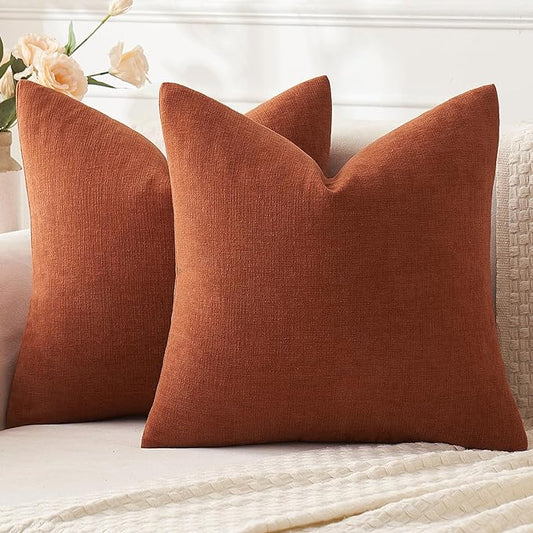 MIULEE Rust Couch Pillow Covers 18x18 Inch, Set of 2 Soft Chenille Fall Decorative Square Throw Pillow Covers Farmhouse for Sofa Living Room Bed