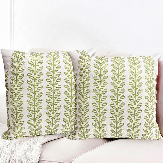 Decorative Throw Pillow Covers Set of 2 Grass Green Pillow Covers 20x20 Inch Throw Pillow Cover Linen Pillowcase Modern Boho Farmhouse Outdoor Pillow Covers for Couch Sofa Bed Living Room