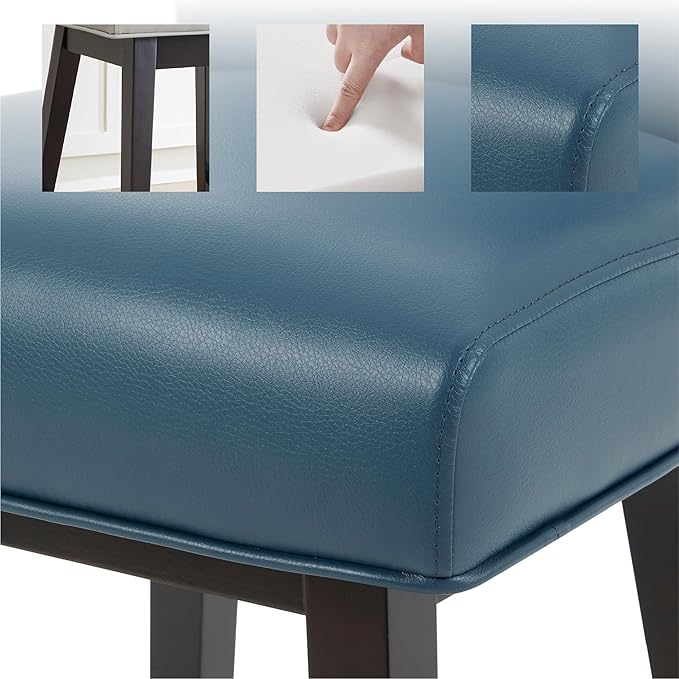 CHITA 26 Inch Counter Height Swivel Bar Stools Set of 3, FSC Certified Modern Upholstered Faux Leather Swivel Barstool Chair with Back, Blue
