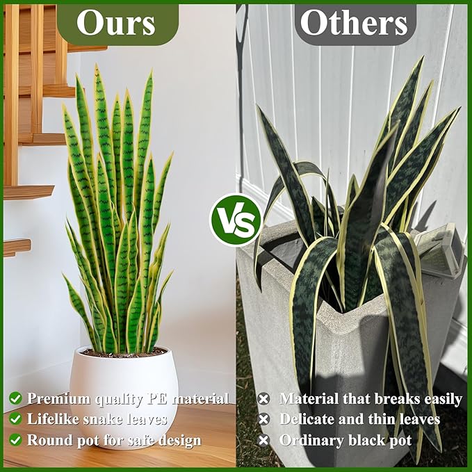 4ft Artificial Snake Plant – 46in Faux Sansevieria Plants, Fake Floor Plant for Indoor Outdoor, Front Porch Patio Home Office Decor, Mother-in-Law’s Tongue, Yellow 1Pcs