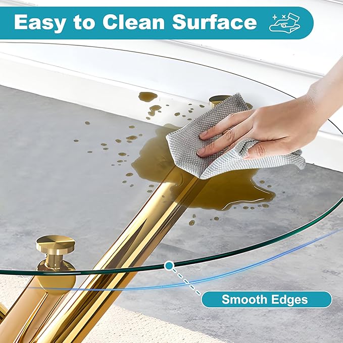 Kitchen Table Classic Dining Table for 4 Round Glass Dining Table 42" Kitchen & Dining Room Tables with Metal Legs and Glass Tabletop for Dining Room and Apartment, Gold