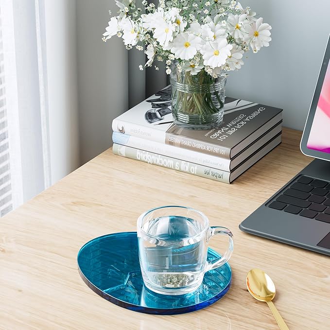 Acrylic Coaster Decorative Plates,Office Desk Accessories, Clear Dinosaur Egg Shape Coffee Cup Decor, Perfect for Tabletop Protection and Display.