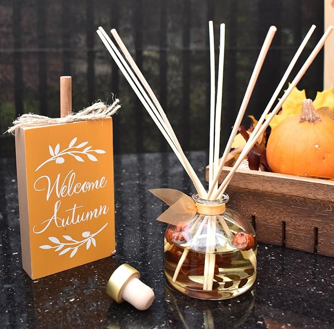 LOVSPA Reed Diffuser Set, Pumpkin Vanilla Chai Scented Oil Diffuser with Sticks, Home Fragrance Accessories for Bathroom Shelf Decor, Aroma Diffusers for Home or Office Fall Decor, USA Made