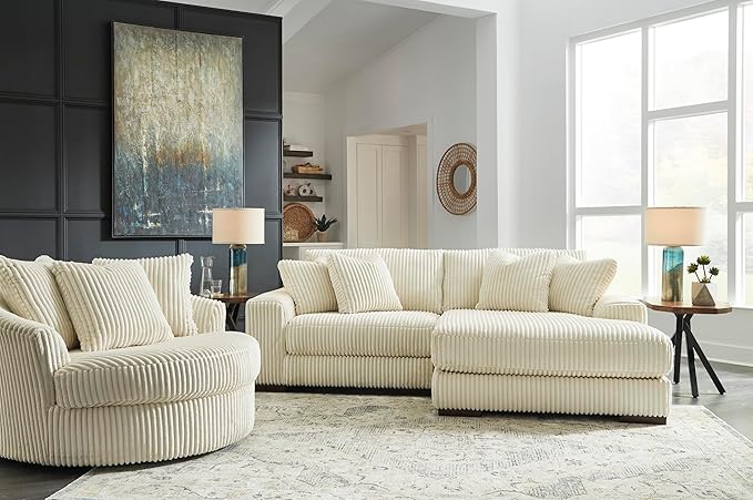 Signature Design by Ashley Lindyn Transitional Oval Tufted Upholstered Oversized Swivel Accent Chair, White