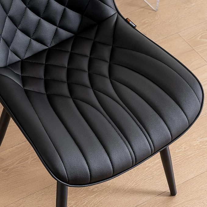 YOUNUOKE Black Dining Chairs Set of 2 Modern Upholstered Kitchen Chair Comfortable PU Leather Dinner Chairs for Kitchen Dinning Room
