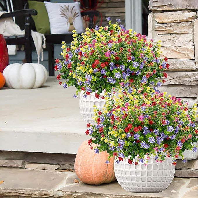 Outdoor Artificial Flowers UV Resistant, 20 Bundles Fake Realistic Floral Greenery Plants for Outside Porch, Window Boxes, Garden, Yard, Inside Home Table Decor, MixColorB