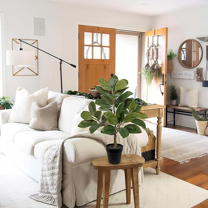 Briful Artificial Magnolia Tree in Black Pot – 26.3in Tall Faux Magnolia Greenery Plant Fake Potted Silk Tree for Home Office Room Kitchen Outdoor Porch Décor