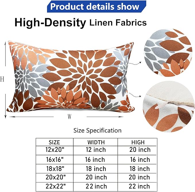 Decorative Throw Pillow Covers Set of 2 Brown Coffee Pillow Covers 12x20 Inch Couch Pillow Covers for Sofa Living Room Outdoor Throw Pillow Cover Linen Floral Flower Farmhouse Pillowcase