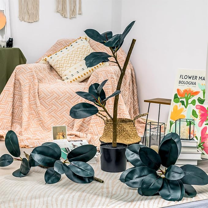 NCYP Artificial Rubber Tree Plant - 5.9ft Tall Faux Rubber Tree with Plastic Pot for Home, Living Room, Office Floor Decor - Large Indoor Fake Ficus Elastica Tree Potted