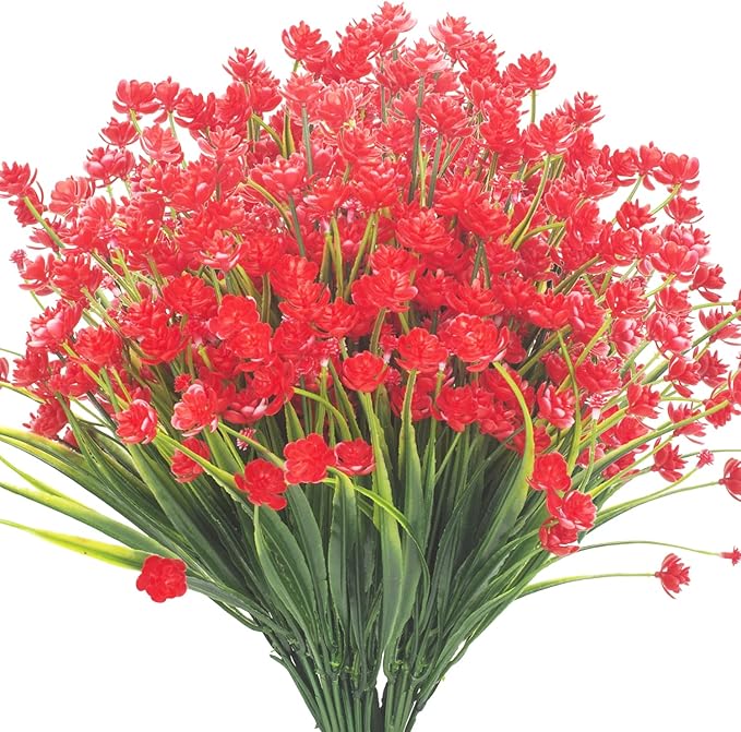 8 Bundles Artificial Daffodil Outdoors Flowers (Red-Daffodil)