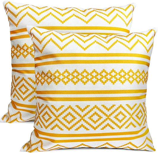 Decorative Throw Pillow Covers Set of 2 Chrome Yellow Boho Pillow Covers 16x16 Inch Throw Pillow Cover Linen Pillowcase Modern Farmhouse Outdoor Pillow Covers for Couch Sofa Bed Living Room